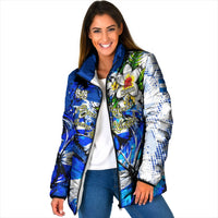 Nicaragua Independence Day Padded Jacket Blue Butterfly Sacred Sacuanjoche Cultural Floral Art