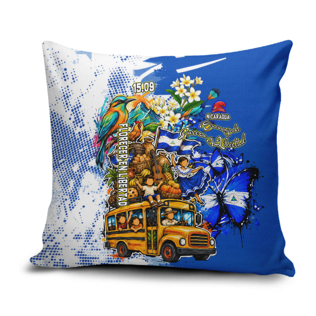 Nicaragua Independence Day Pillow Cover Blue Butterfly Sacred Sacuanjoche Cultural Floral Art