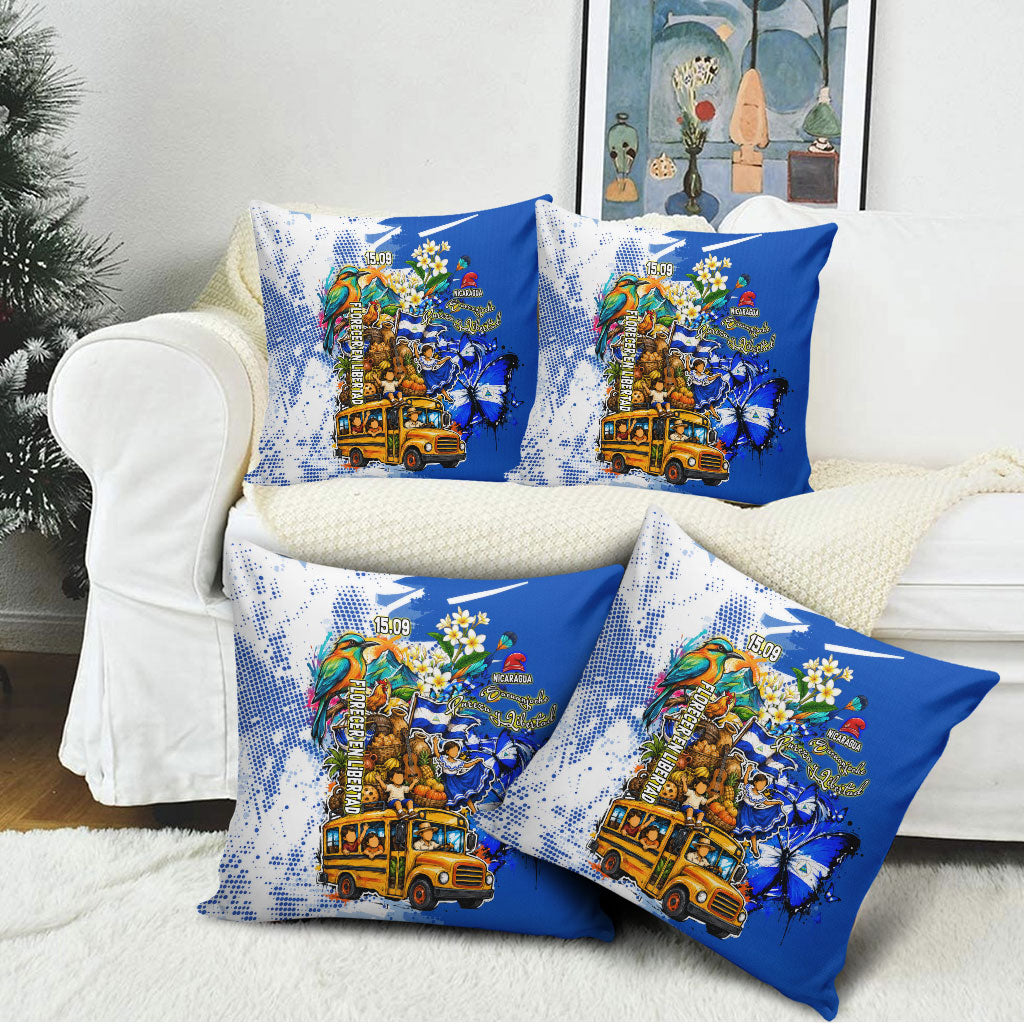 Nicaragua Independence Day Pillow Cover Blue Butterfly Sacred Sacuanjoche Cultural Floral Art