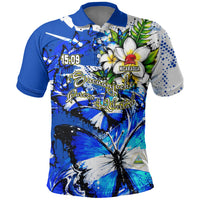 Nicaragua Independence Day Polo Shirt Blue Butterfly Sacred Sacuanjoche Cultural Floral Art