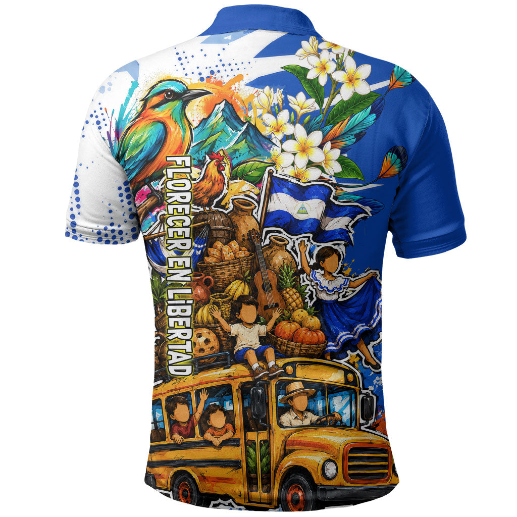 Nicaragua Independence Day Polo Shirt Blue Butterfly Sacred Sacuanjoche Cultural Floral Art