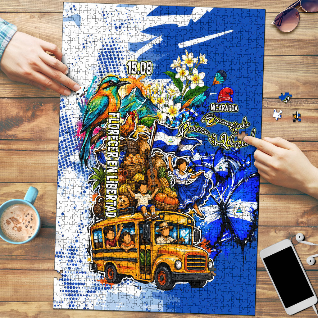 Nicaragua Independence Day Puzzle Blue Butterfly Sacred Sacuanjoche Cultural Floral Art