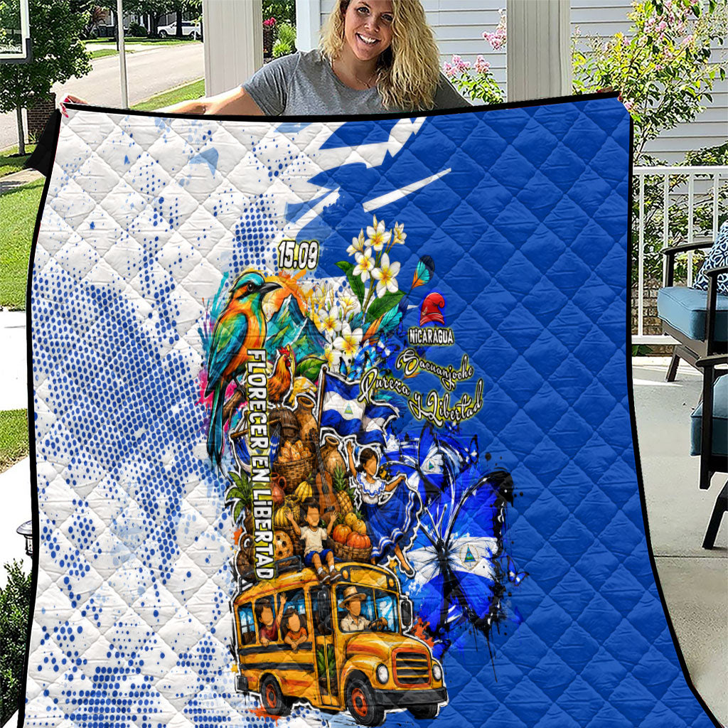 Nicaragua Independence Day Quilt Blue Butterfly Sacred Sacuanjoche Cultural Floral Art