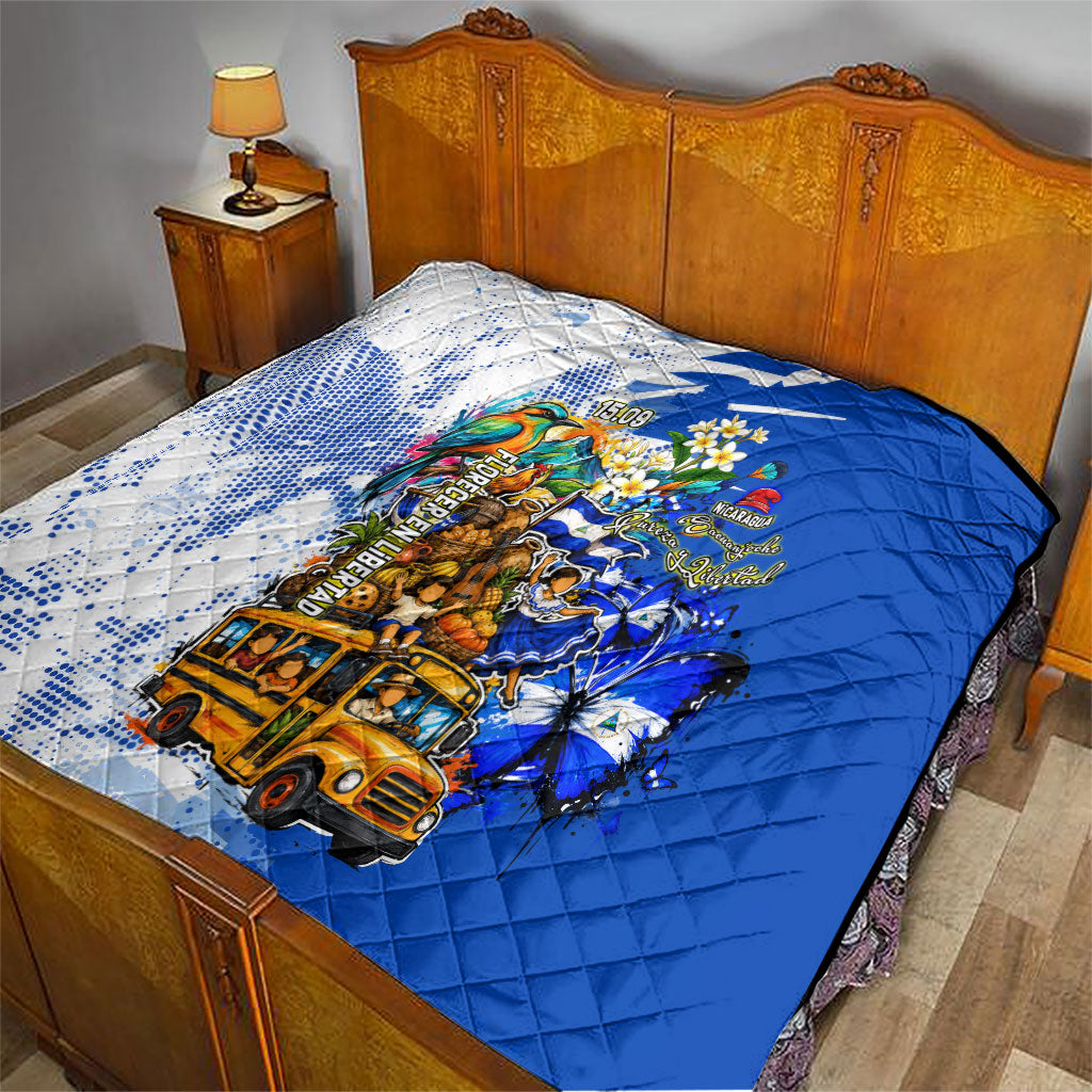 Nicaragua Independence Day Quilt Blue Butterfly Sacred Sacuanjoche Cultural Floral Art