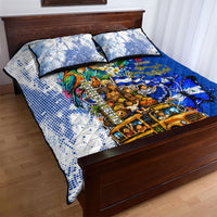 Nicaragua Independence Day Quilt Bed Set Blue Butterfly Sacred Sacuanjoche Cultural Floral Art