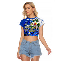 Nicaragua Independence Day Raglan Cropped T Shirt Blue Butterfly Sacred Sacuanjoche Cultural Floral Art