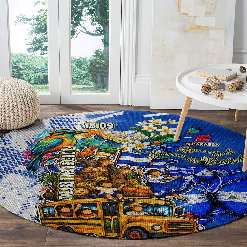 Nicaragua Independence Day Round Carpet Blue Butterfly Sacred Sacuanjoche Cultural Floral Art