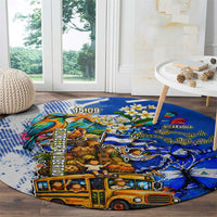 Nicaragua Independence Day Round Carpet Blue Butterfly Sacred Sacuanjoche Cultural Floral Art