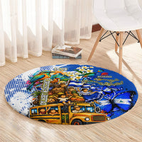 Nicaragua Independence Day Round Carpet Blue Butterfly Sacred Sacuanjoche Cultural Floral Art