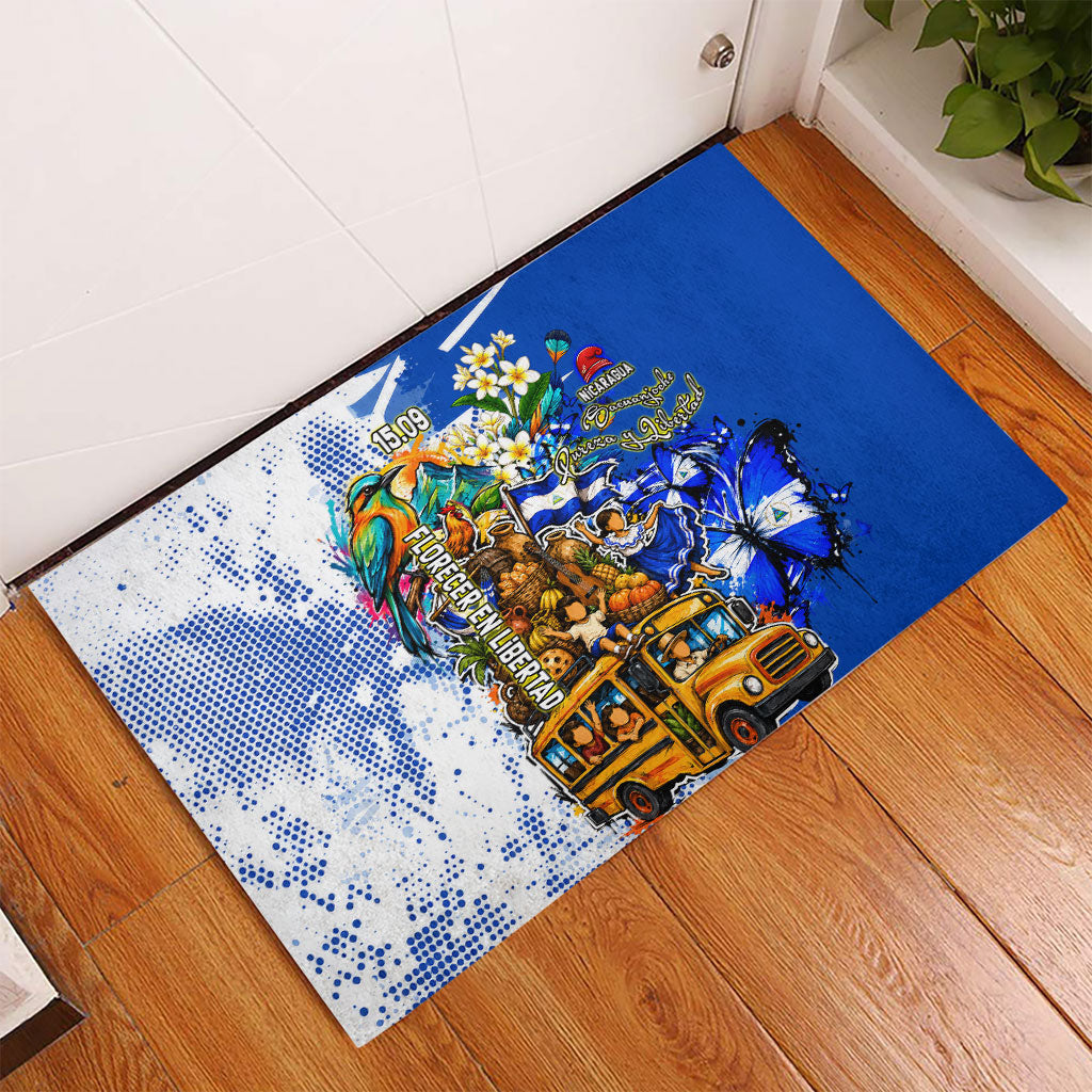 Nicaragua Independence Day Rubber Doormat Blue Butterfly Sacred Sacuanjoche Cultural Floral Art