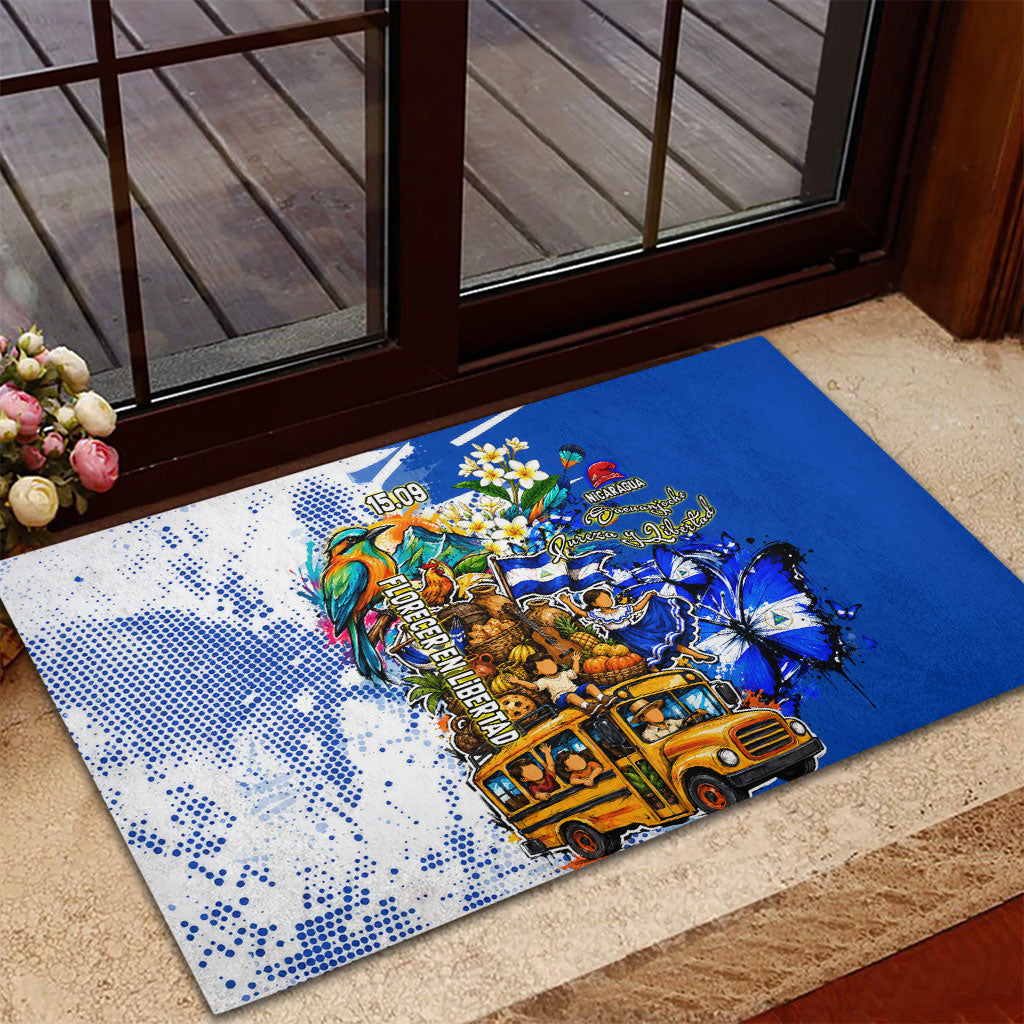 Nicaragua Independence Day Rubber Doormat Blue Butterfly Sacred Sacuanjoche Cultural Floral Art