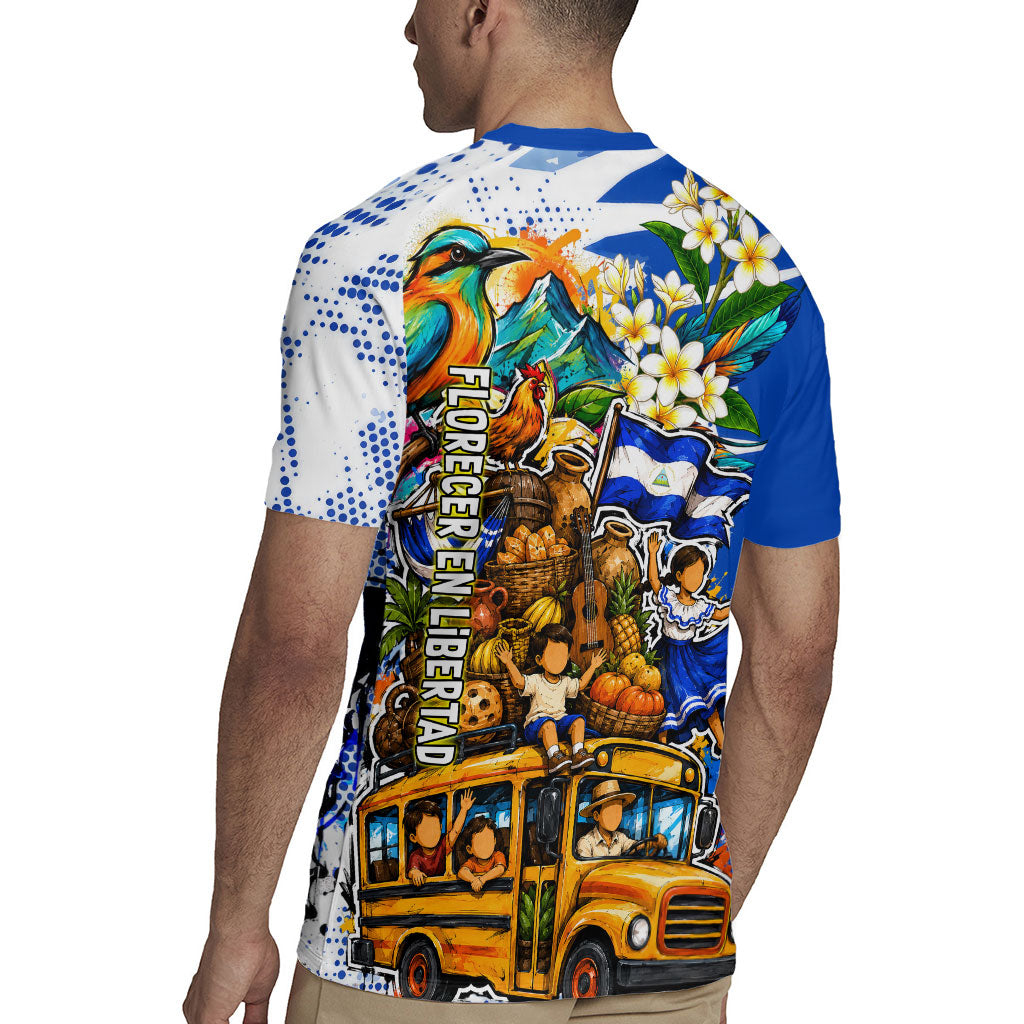 Nicaragua Independence Day Rugby Jersey Blue Butterfly Sacred Sacuanjoche Cultural Floral Art