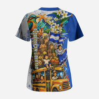 Nicaragua Independence Day Scrub Top Blue Butterfly Sacred Sacuanjoche Cultural Floral Art