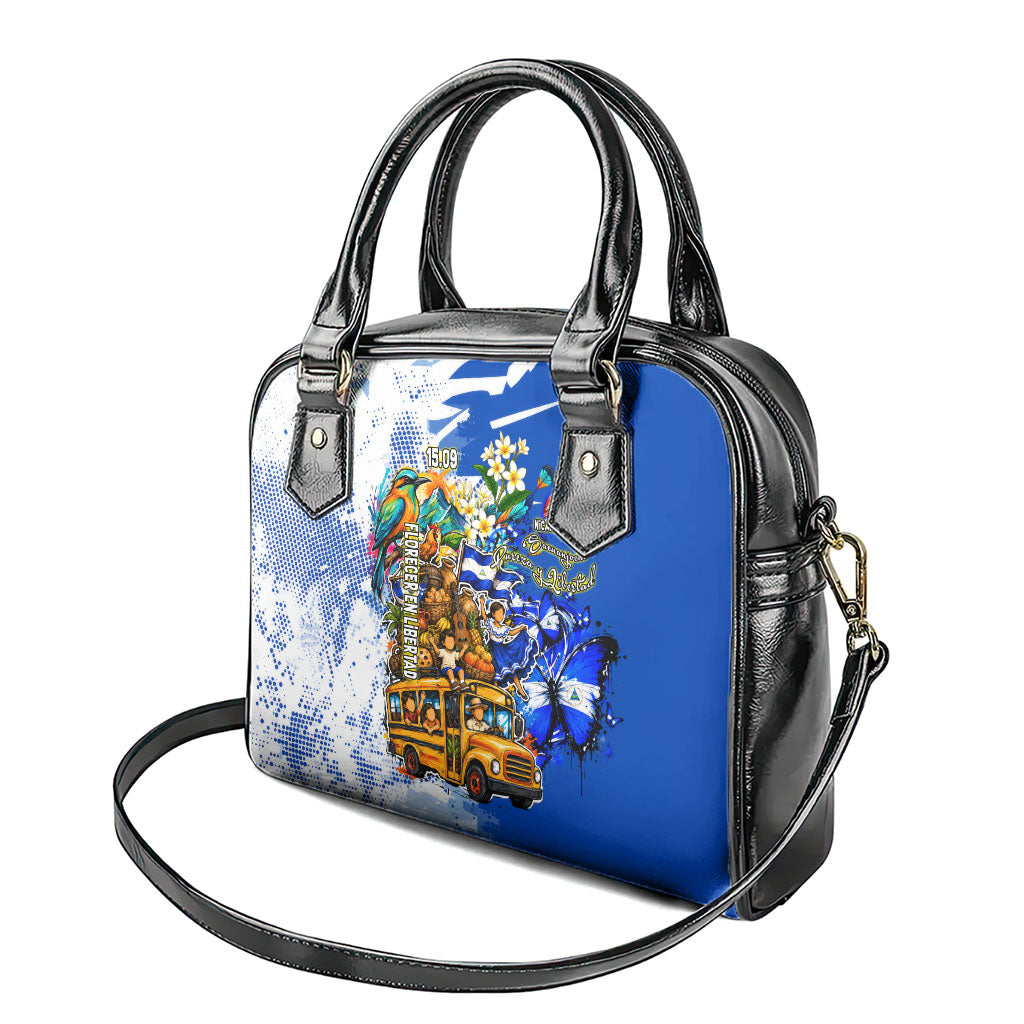 Nicaragua Independence Day Shoulder Handbag Blue Butterfly Sacred Sacuanjoche Cultural Floral Art