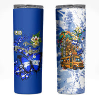 Nicaragua Independence Day Skinny Tumbler Blue Butterfly Sacred Sacuanjoche Cultural Floral Art