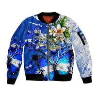 Nicaragua Independence Day Sleeve Zip Bomber Jacket Blue Butterfly Sacred Sacuanjoche Cultural Floral Art
