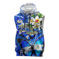 Nicaragua Independence Day Sleeveless Hoodie Blue Butterfly Sacred Sacuanjoche Cultural Floral Art