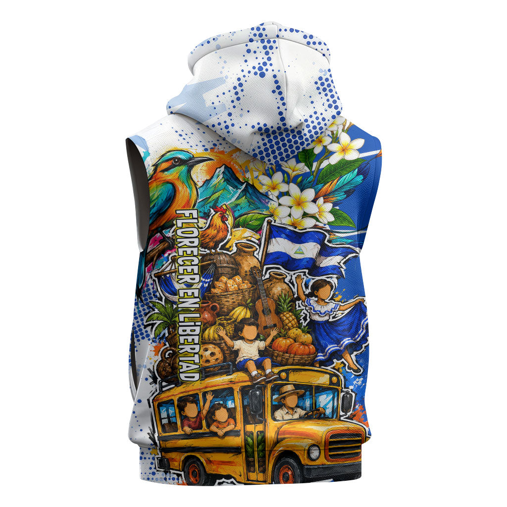 Nicaragua Independence Day Sleeveless Hoodie Blue Butterfly Sacred Sacuanjoche Cultural Floral Art
