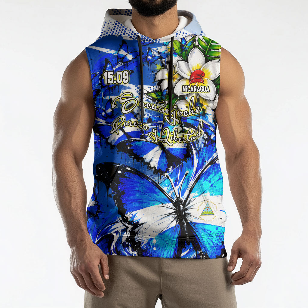 Nicaragua Independence Day Sleeveless Hoodie Blue Butterfly Sacred Sacuanjoche Cultural Floral Art