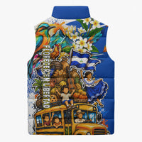 Nicaragua Independence Day Sleeveless Puffer Jacket Blue Butterfly Sacred Sacuanjoche Cultural Floral Art