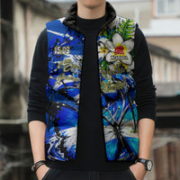 Nicaragua Independence Day Sleeveless Puffer Jacket Blue Butterfly Sacred Sacuanjoche Cultural Floral Art