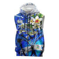 Nicaragua Independence Day Sleeveless Zip Hoodie Blue Butterfly Sacred Sacuanjoche Cultural Floral Art
