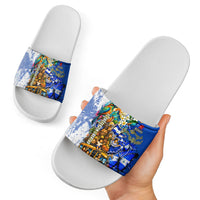 Nicaragua Independence Day Slide Sandals Blue Butterfly Sacred Sacuanjoche Cultural Floral Art