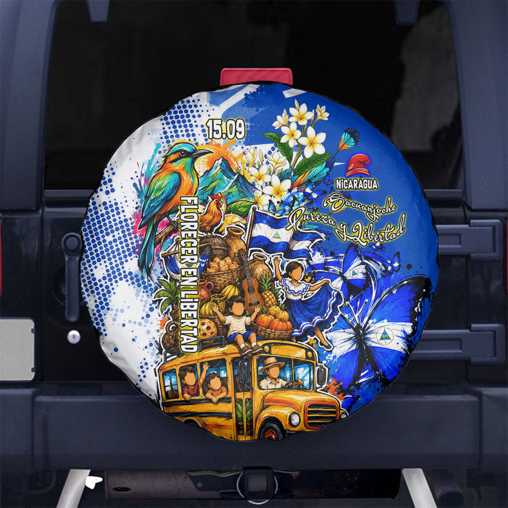 Nicaragua Independence Day Spare Tire Cover Blue Butterfly Sacred Sacuanjoche Cultural Floral Art