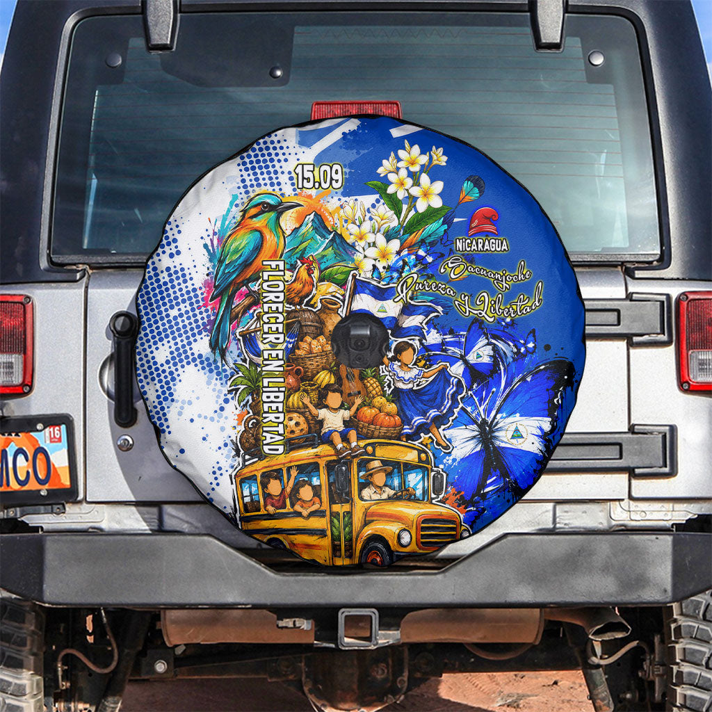 Nicaragua Independence Day Spare Tire Cover Blue Butterfly Sacred Sacuanjoche Cultural Floral Art