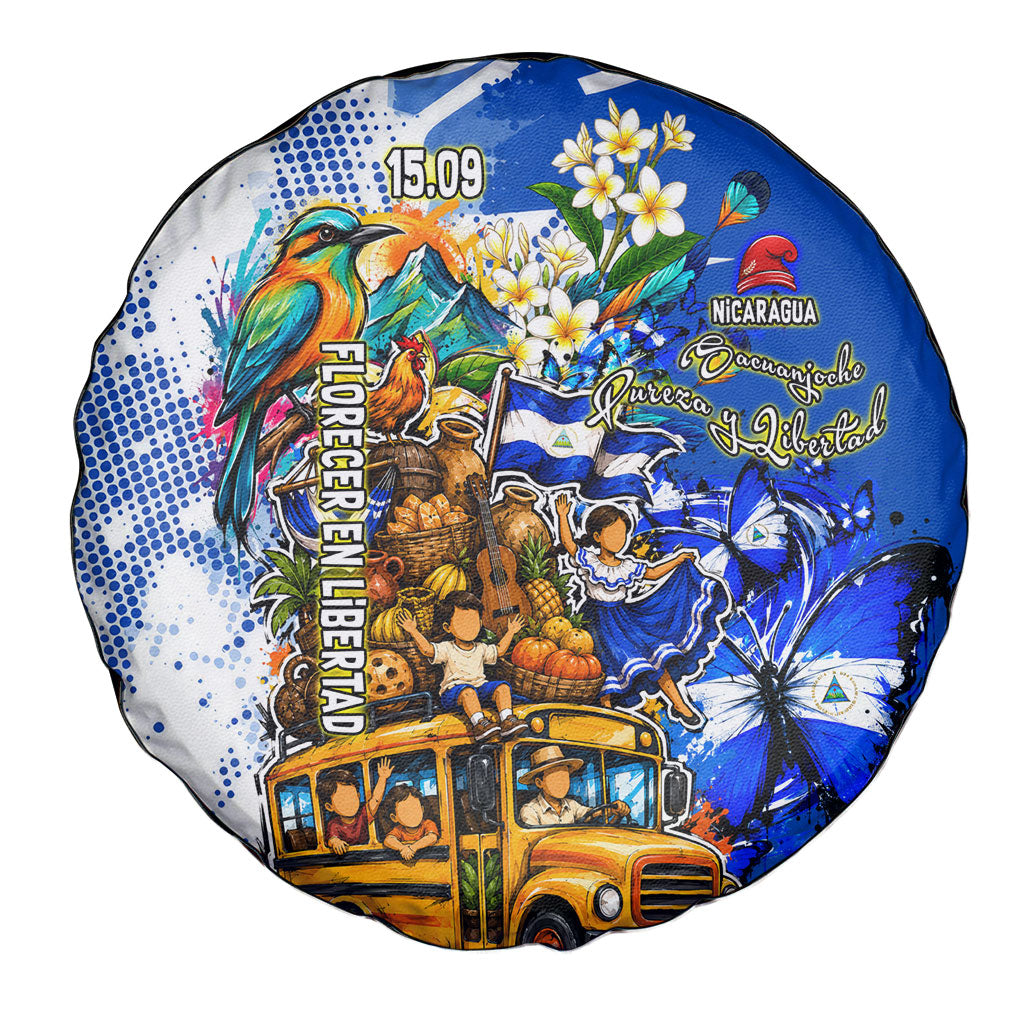 Nicaragua Independence Day Spare Tire Cover Blue Butterfly Sacred Sacuanjoche Cultural Floral Art