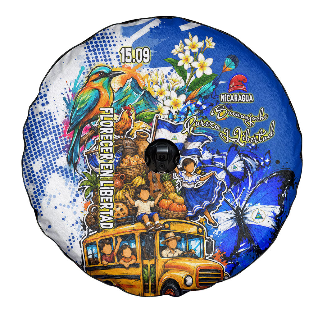 Nicaragua Independence Day Spare Tire Cover Blue Butterfly Sacred Sacuanjoche Cultural Floral Art