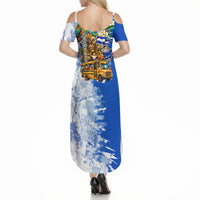 Nicaragua Independence Day Summer Maxi Dress Blue Butterfly Sacred Sacuanjoche Cultural Floral Art