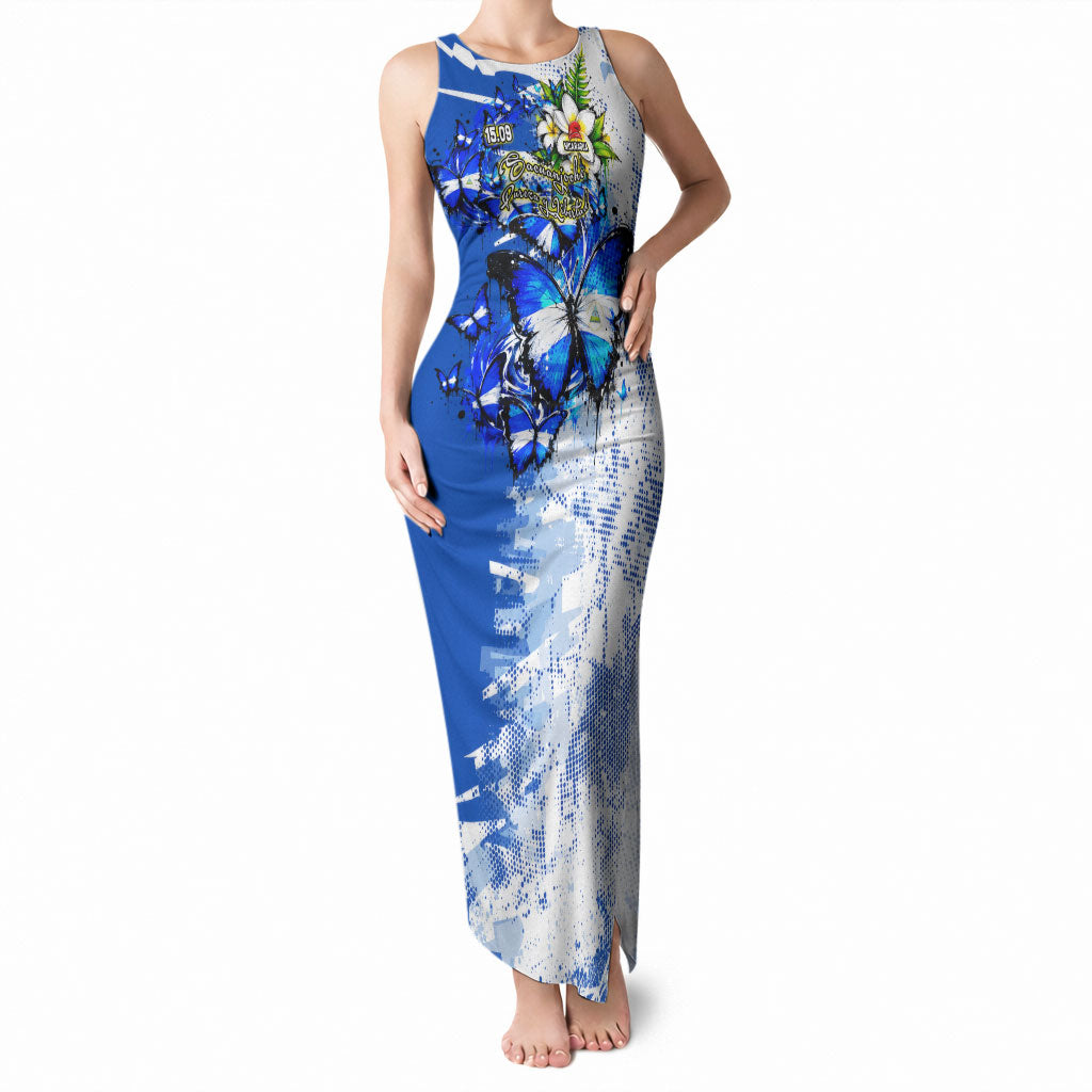 Nicaragua Independence Day Tank Maxi Dress Blue Butterfly Sacred Sacuanjoche Cultural Floral Art