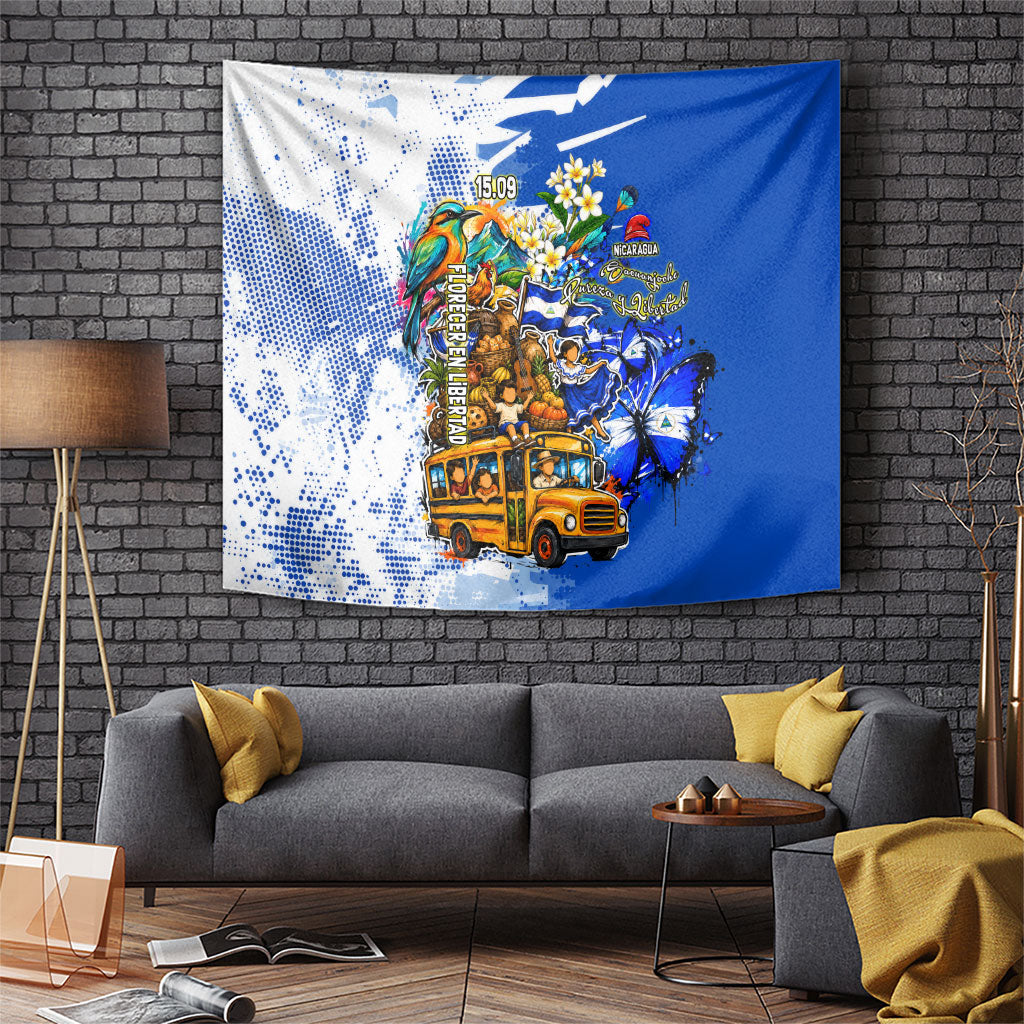Nicaragua Independence Day Tapestry Blue Butterfly Sacred Sacuanjoche Cultural Floral Art