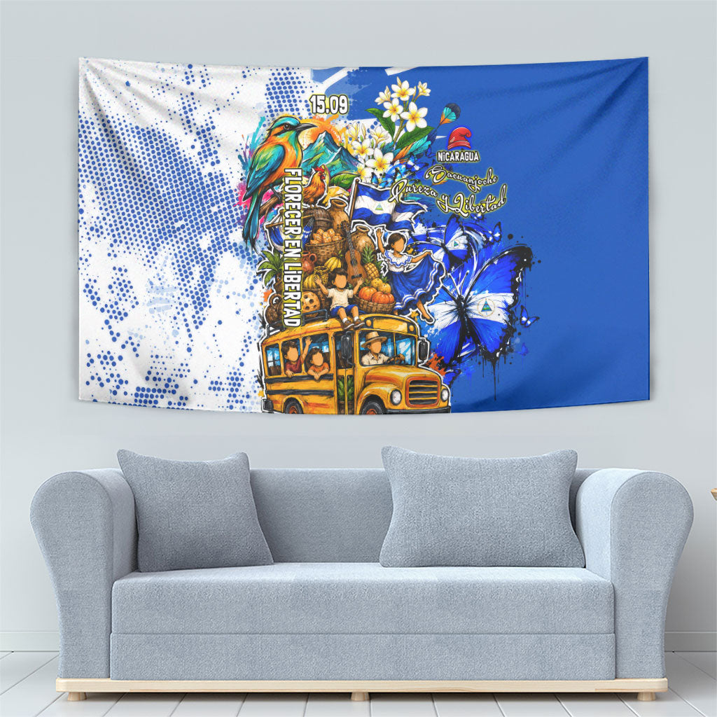 Nicaragua Independence Day Tapestry Blue Butterfly Sacred Sacuanjoche Cultural Floral Art