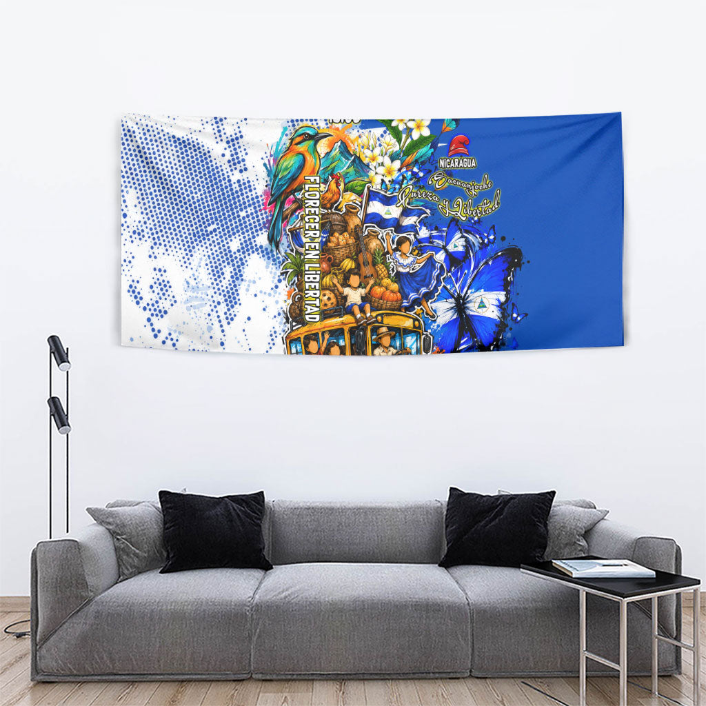 Nicaragua Independence Day Tapestry Blue Butterfly Sacred Sacuanjoche Cultural Floral Art