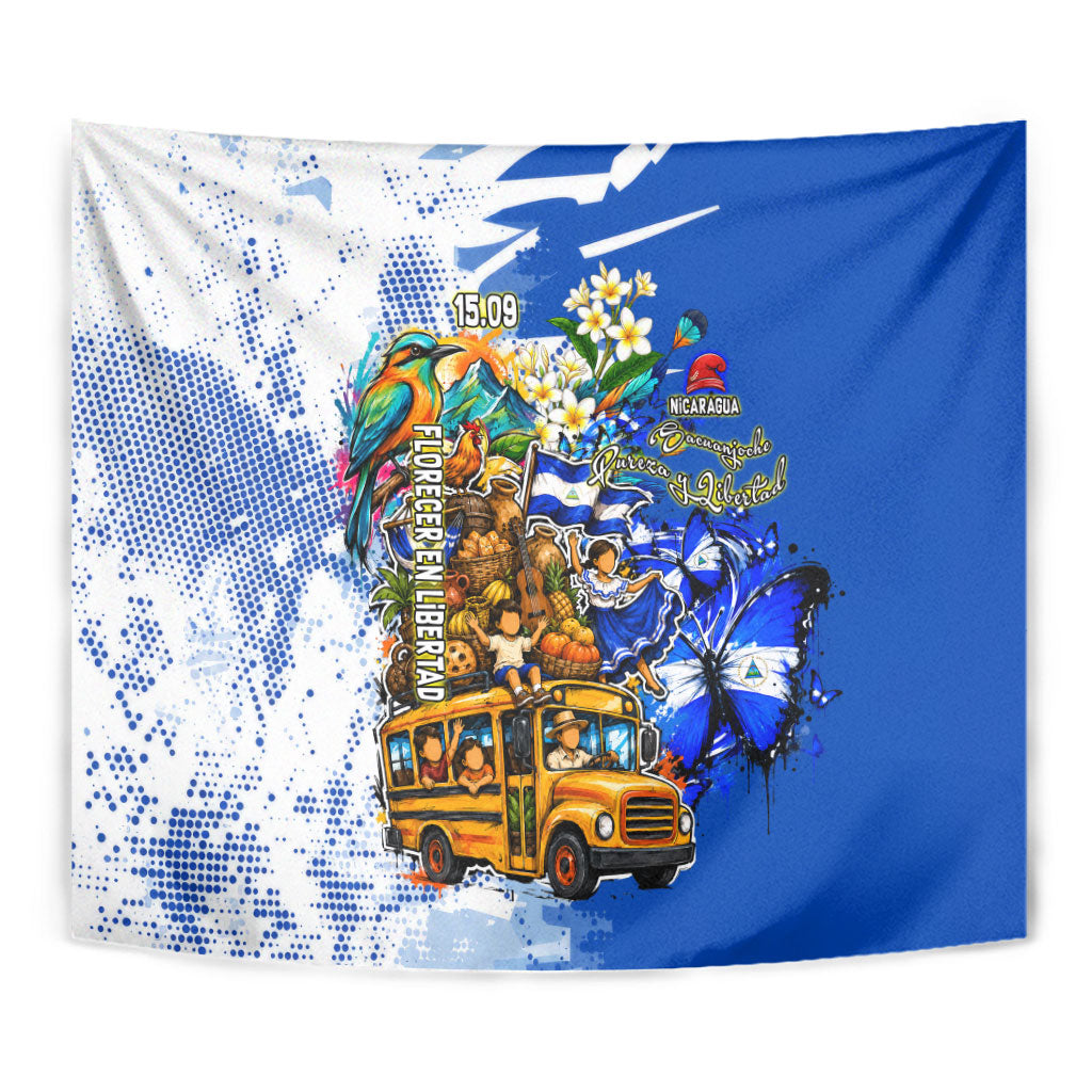 Nicaragua Independence Day Tapestry Blue Butterfly Sacred Sacuanjoche Cultural Floral Art