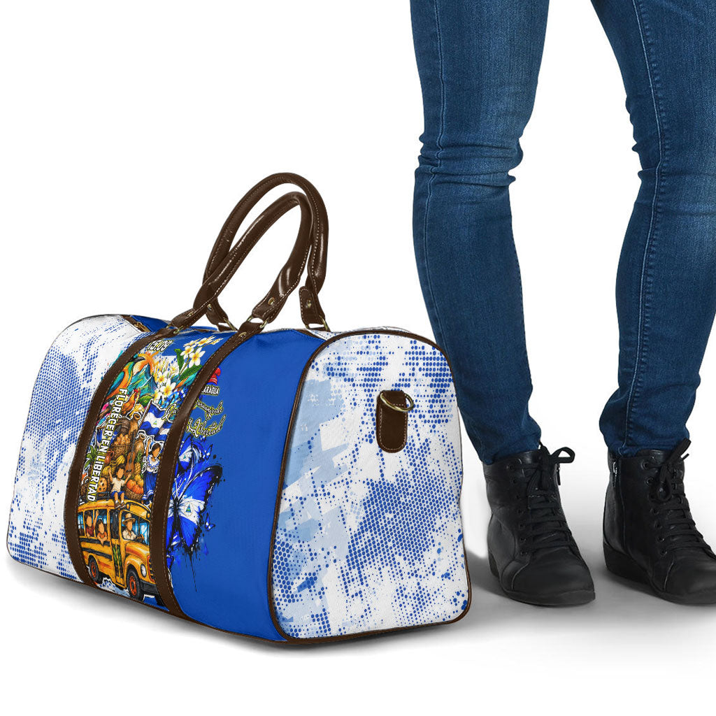 Nicaragua Independence Day Travel Bag Blue Butterfly Sacred Sacuanjoche Cultural Floral Art