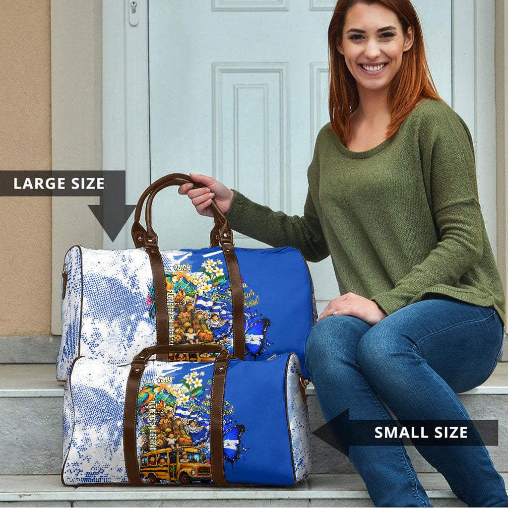 Nicaragua Independence Day Travel Bag Blue Butterfly Sacred Sacuanjoche Cultural Floral Art