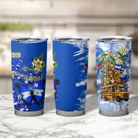 Nicaragua Independence Day Tumbler Cup Blue Butterfly Sacred Sacuanjoche Cultural Floral Art