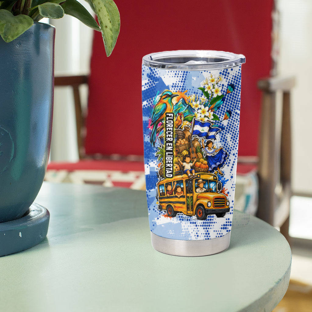 Nicaragua Independence Day Tumbler Cup Blue Butterfly Sacred Sacuanjoche Cultural Floral Art
