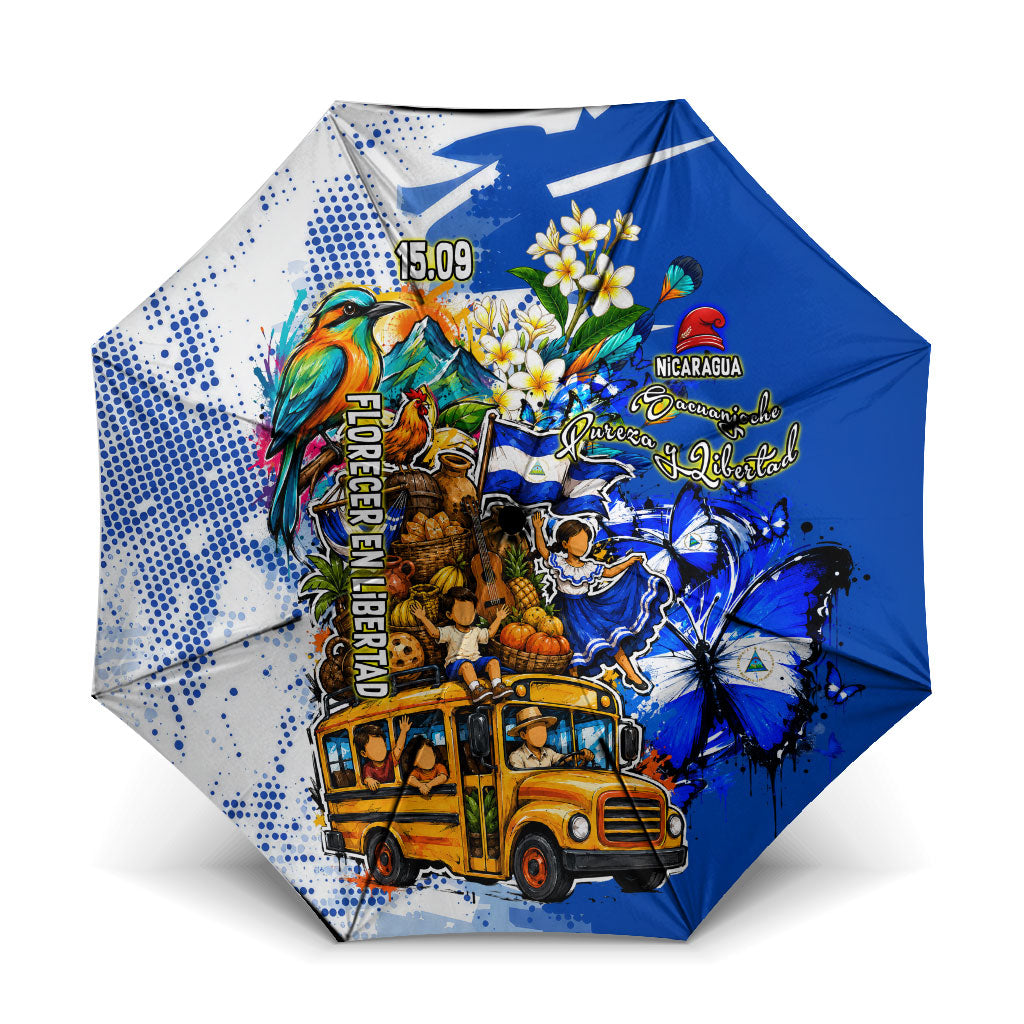 Nicaragua Independence Day Umbrella Blue Butterfly Sacred Sacuanjoche Cultural Floral Art