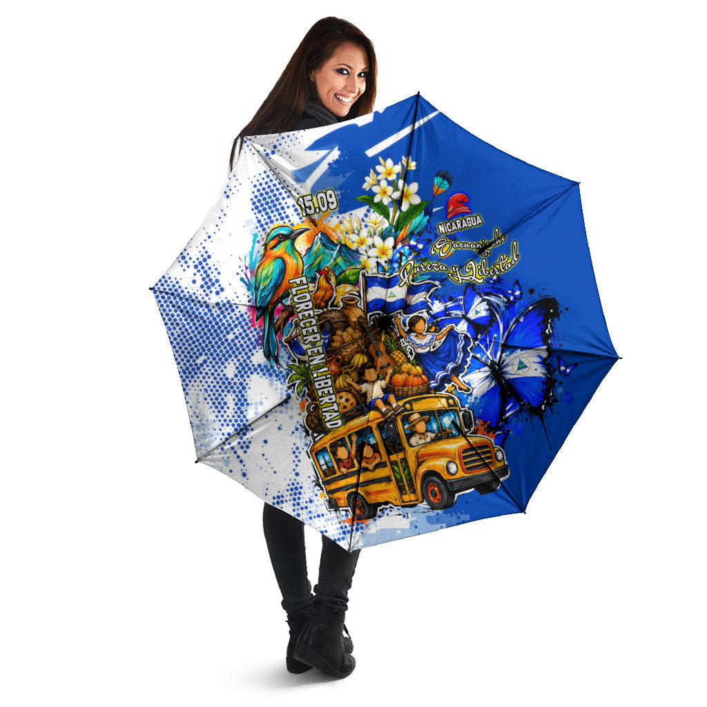 Nicaragua Independence Day Umbrella Blue Butterfly Sacred Sacuanjoche Cultural Floral Art