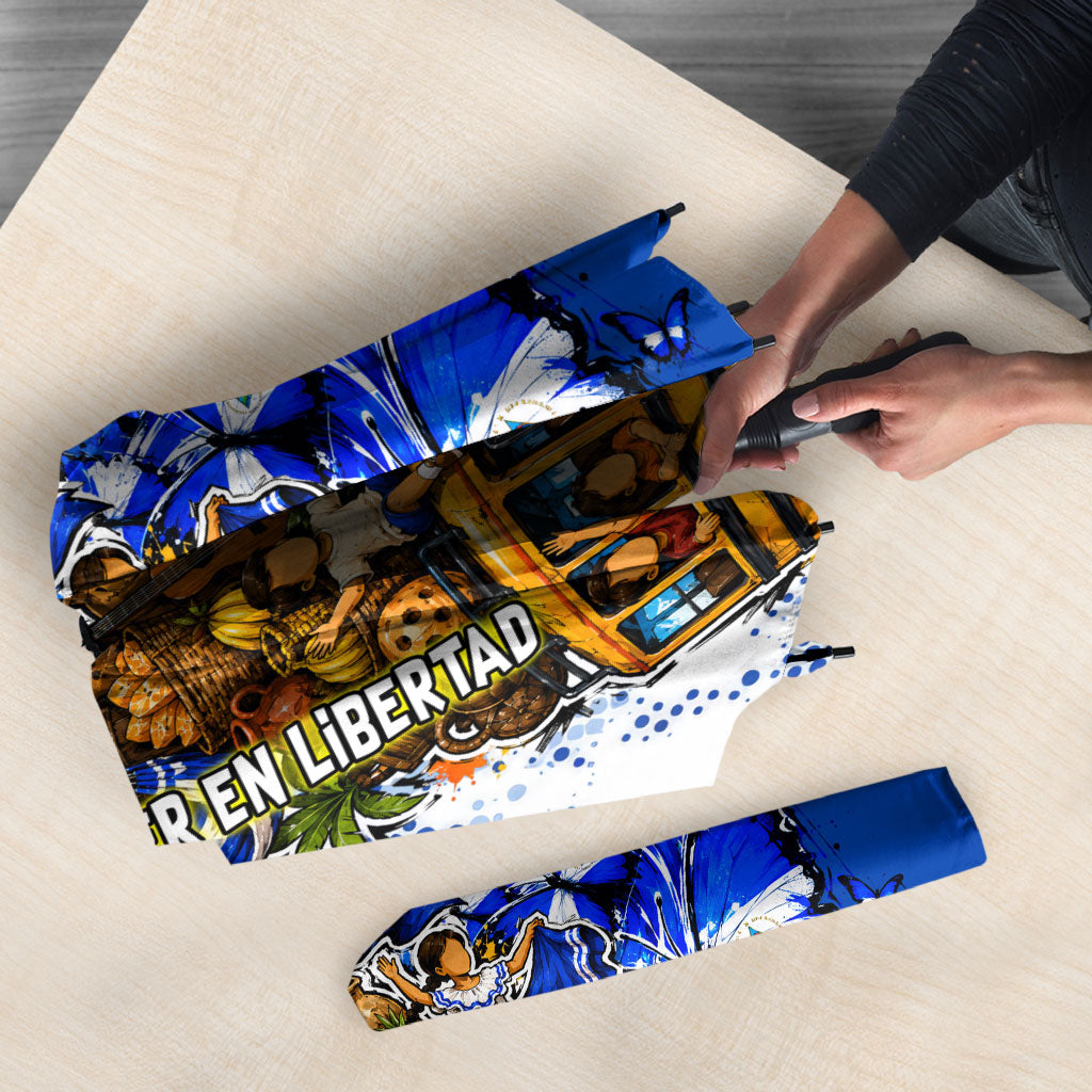 Nicaragua Independence Day Umbrella Blue Butterfly Sacred Sacuanjoche Cultural Floral Art