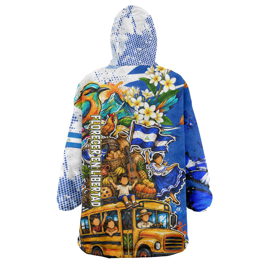 Nicaragua Independence Day Wearable Blanket Hoodie Blue Butterfly Sacred Sacuanjoche Cultural Floral Art
