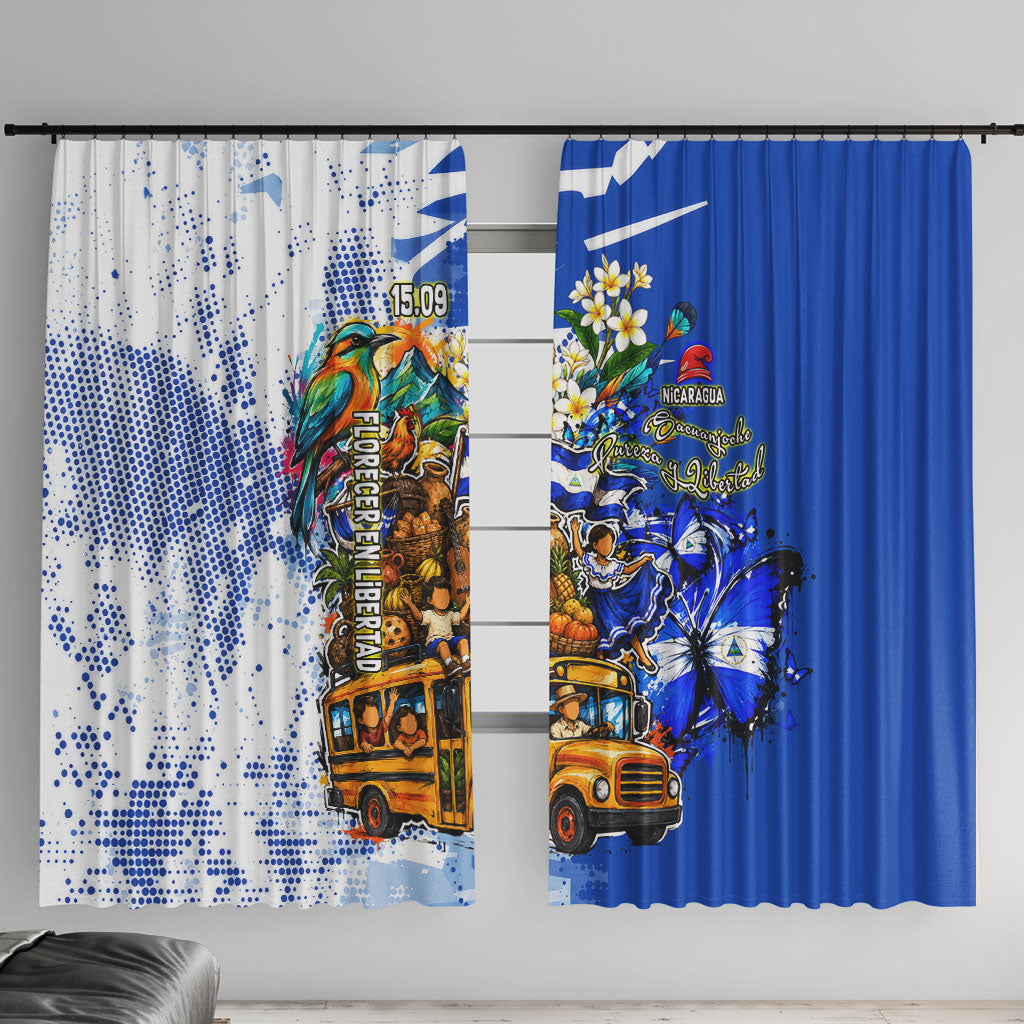 Nicaragua Independence Day Window Curtain Blue Butterfly Sacred Sacuanjoche Cultural Floral Art