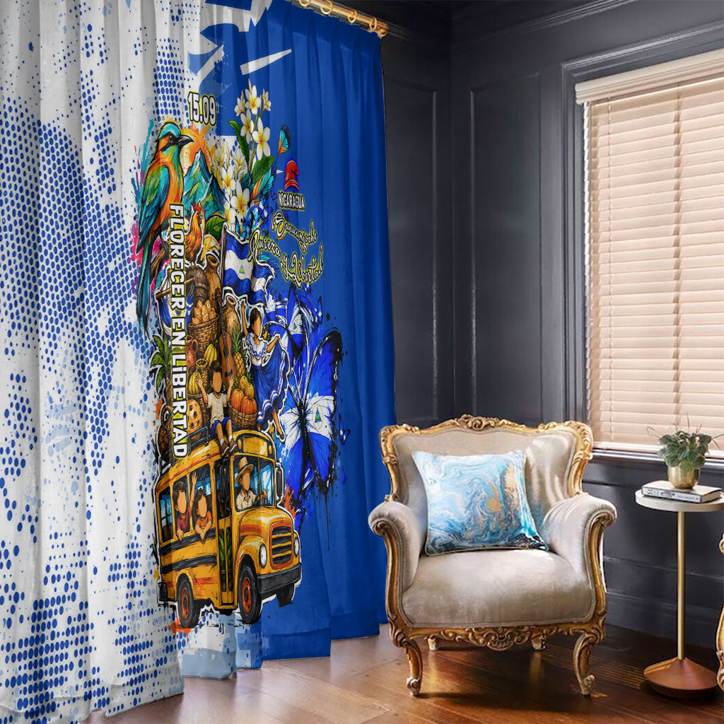 Nicaragua Independence Day Window Curtain Blue Butterfly Sacred Sacuanjoche Cultural Floral Art