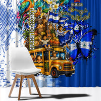 Nicaragua Independence Day Window Curtain Blue Butterfly Sacred Sacuanjoche Cultural Floral Art
