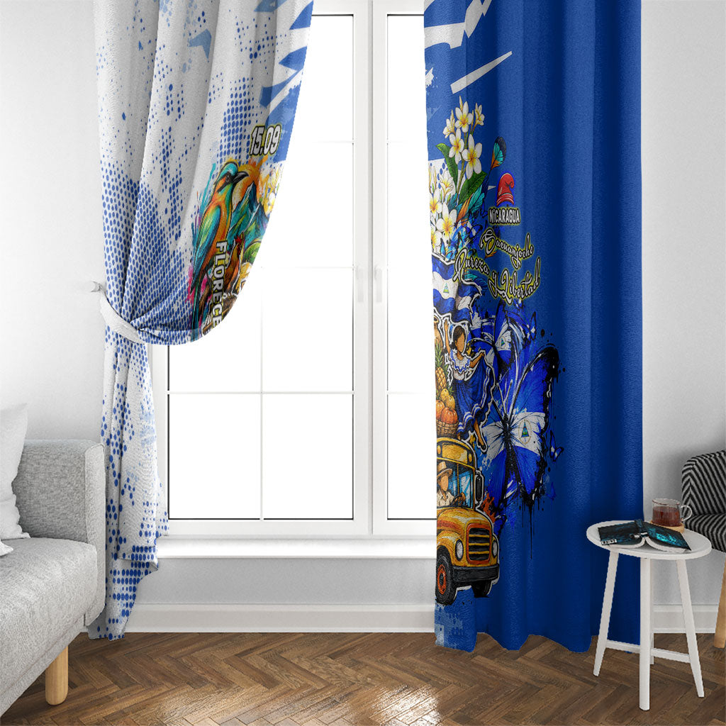 Nicaragua Independence Day Window Curtain Blue Butterfly Sacred Sacuanjoche Cultural Floral Art