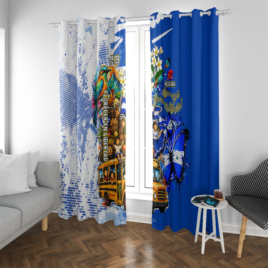 Nicaragua Independence Day Window Curtain Blue Butterfly Sacred Sacuanjoche Cultural Floral Art